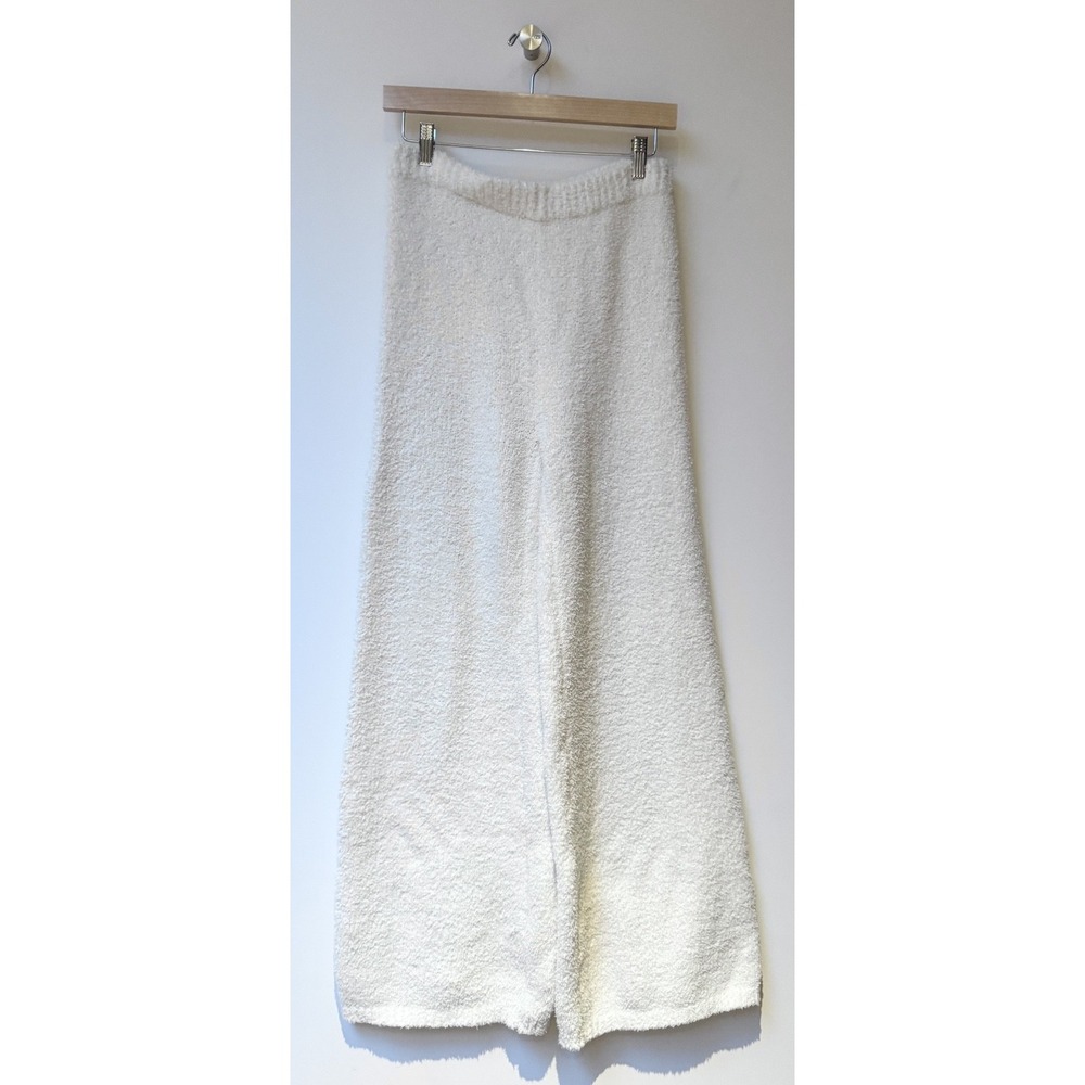 Dee Elly Cozy Knit Lounge Pants Bouclé Fleece Cream Ivory Wide Leg‎ Women's S